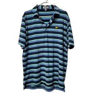 Masters Peter Millar Men’s Short Sleeve Blue Green Stripe Polo Large